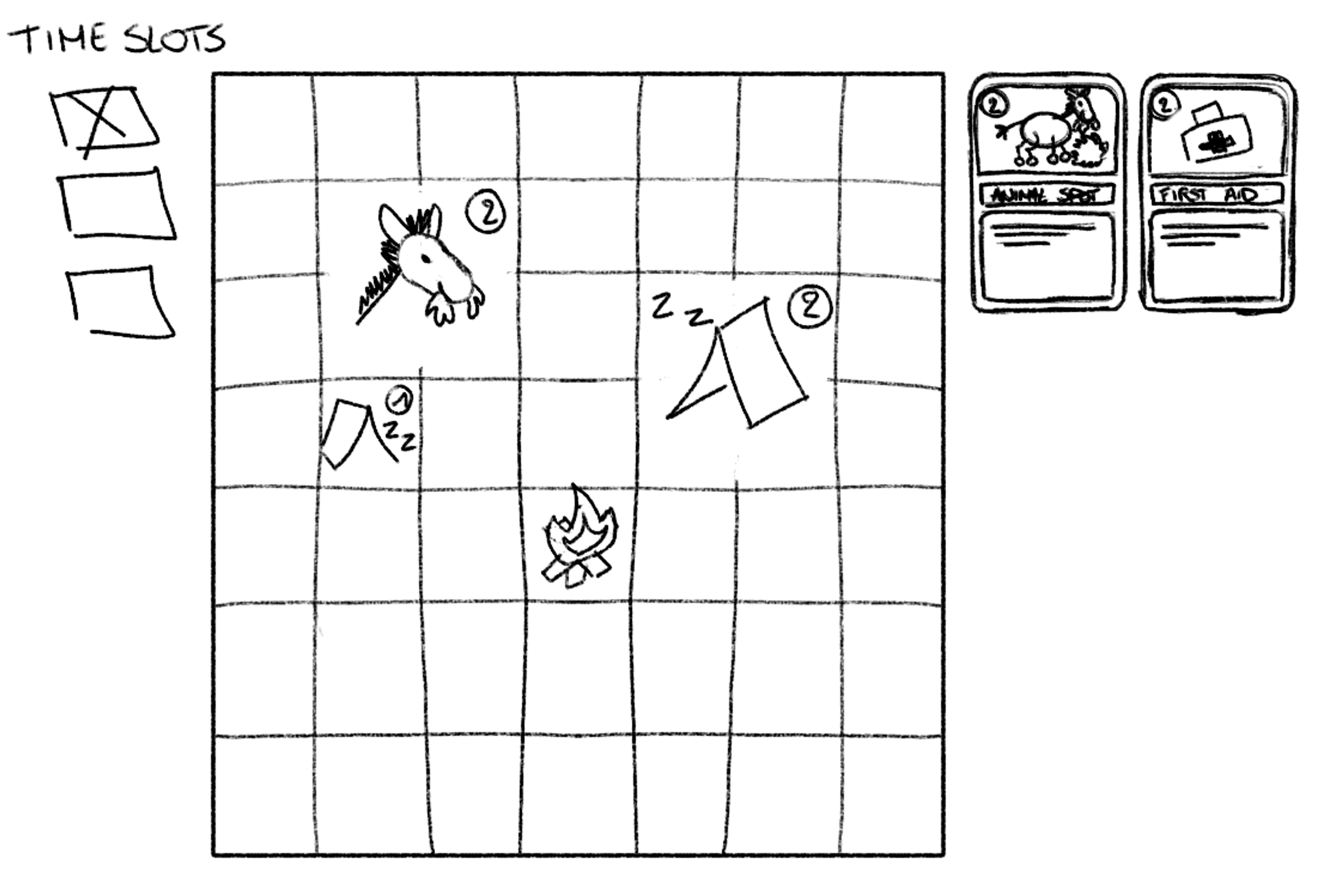 Schets van de mechanics waar ik mee wil beginnen prototypen